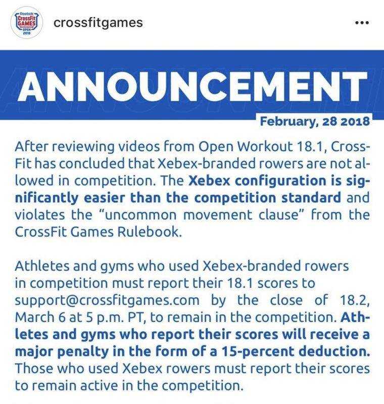 CrossFit emite comunicado sobre remos usados no 18.1