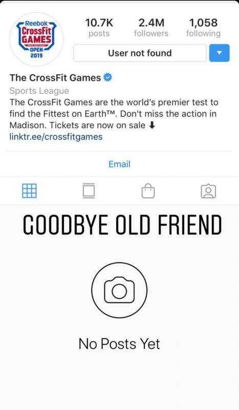 Adeus ao @crossfit e @crossfitgames no Insta e Facebook