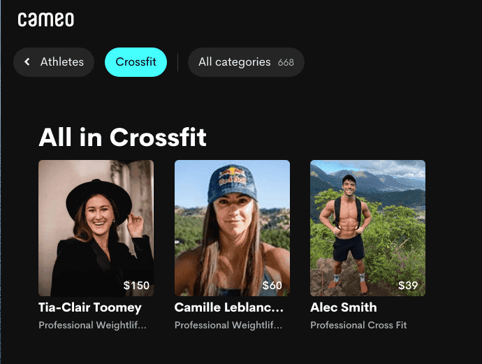 Site vende mensagens personalizadas da Tia-Clair e outros atletas de CrossFit