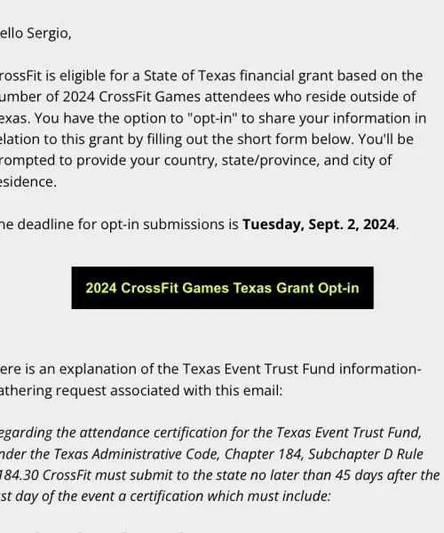 CrossFit Solicita Participação dos Visitantes dos CrossFit Games 2024 para Obtenção de Subsídio no Texas